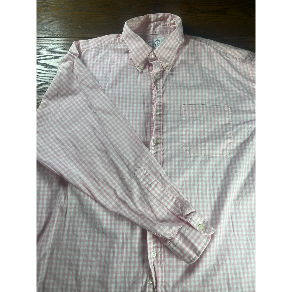 Brooks Brothers Sport XL Pink White Gingham Check Button Down Shirt Made In USA